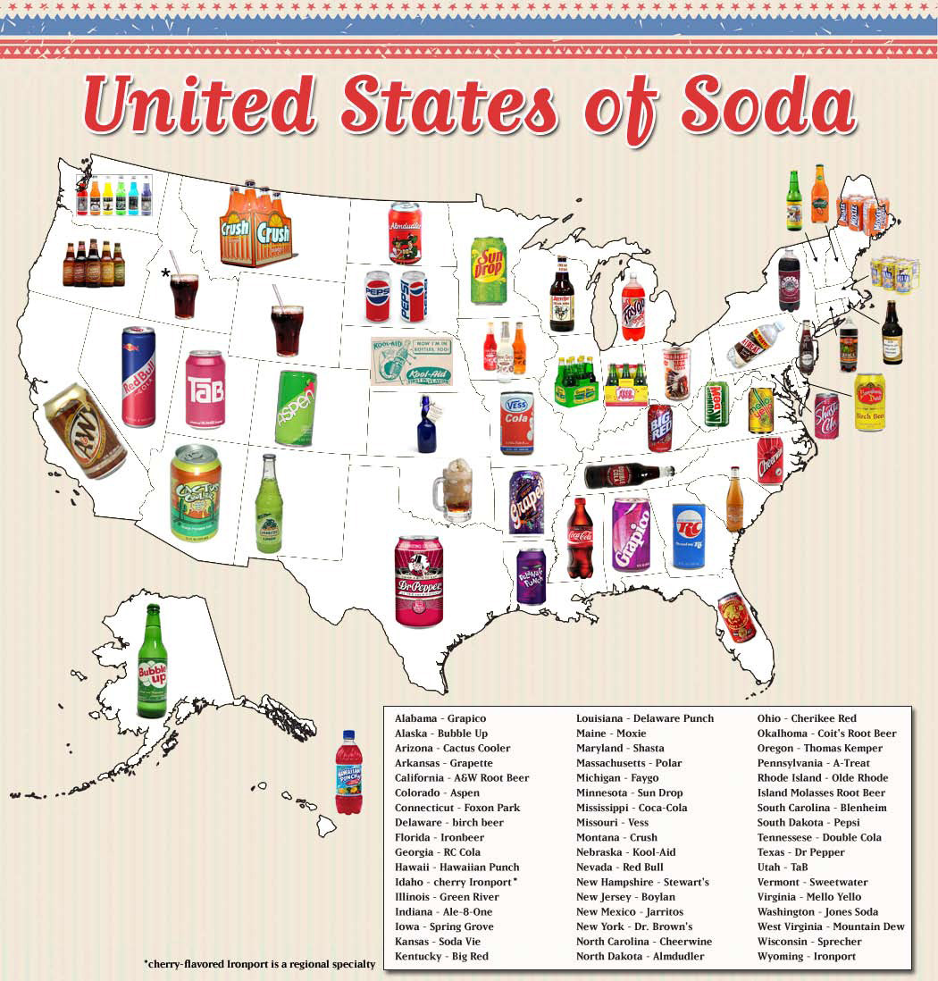 Every state's favorite soft drink in the United States